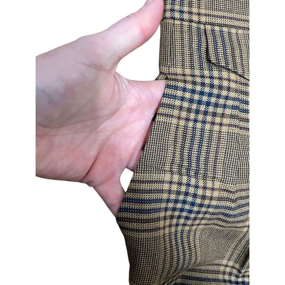 Nanushka Mitsu Pleat Front‎ Straight Cropped pants Check Plaid Brown Women's M - Picture 5 of 8